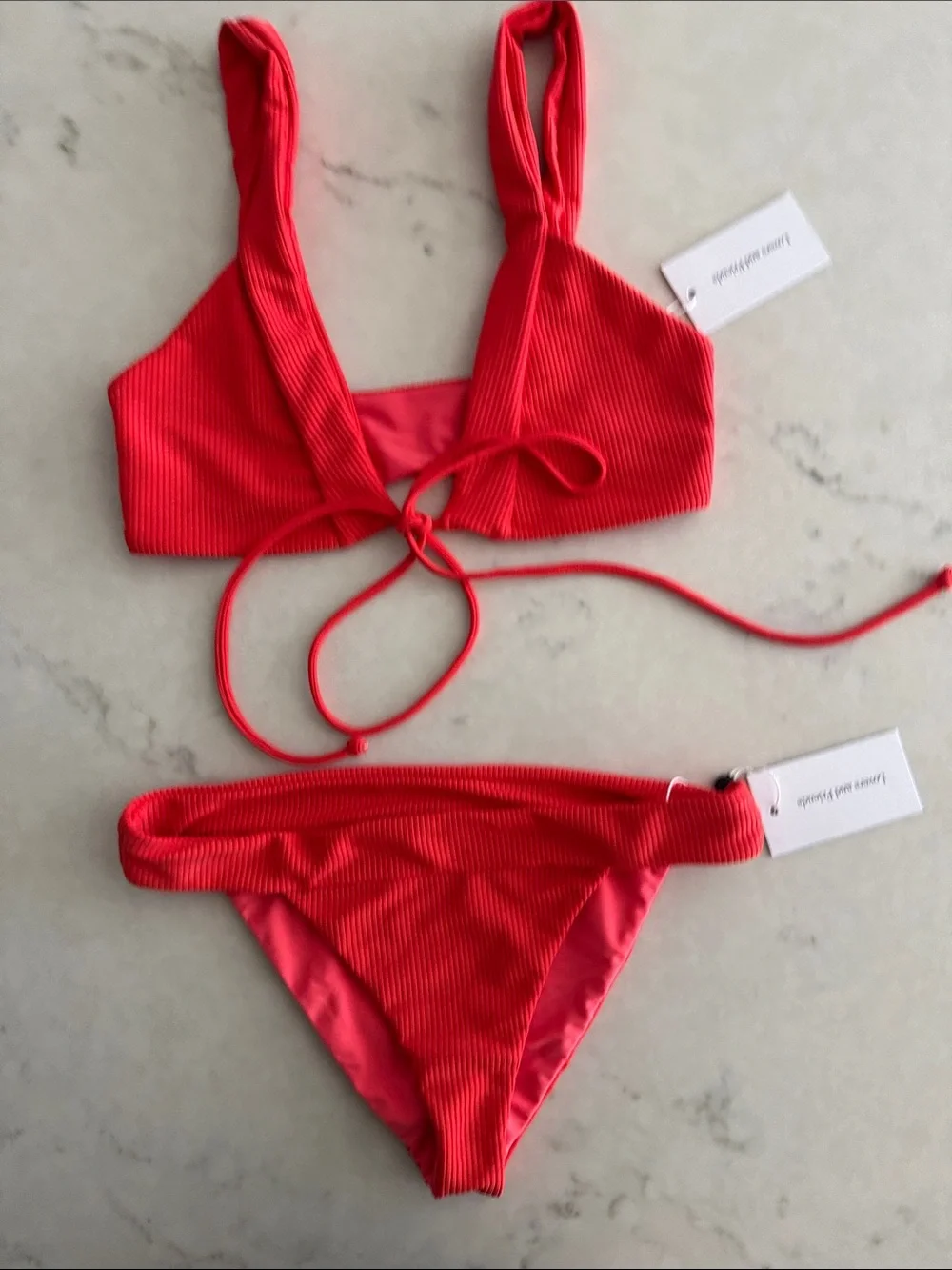 Lovers + Friends Coral-Red Ribbed Bikini Set - Picture 3 of 5